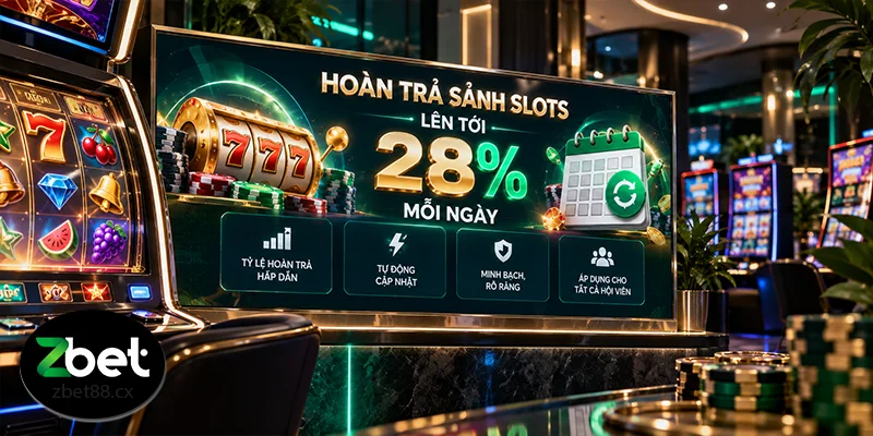 Chương trình hoàn trả sảnh Slots lên tới 28% mỗi ngày